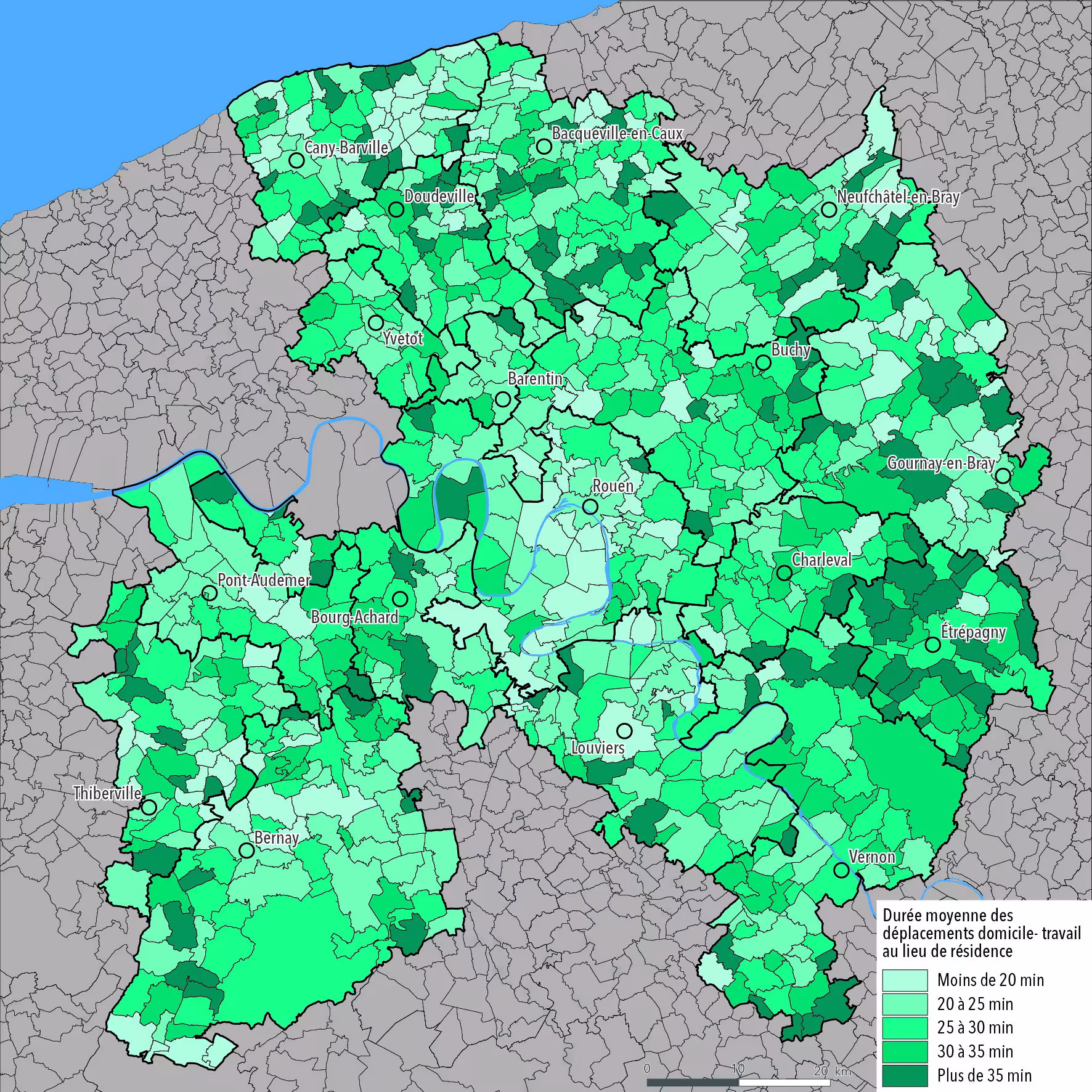 Durée moyenne des déplacements domicile-travail au lieu de résidence
