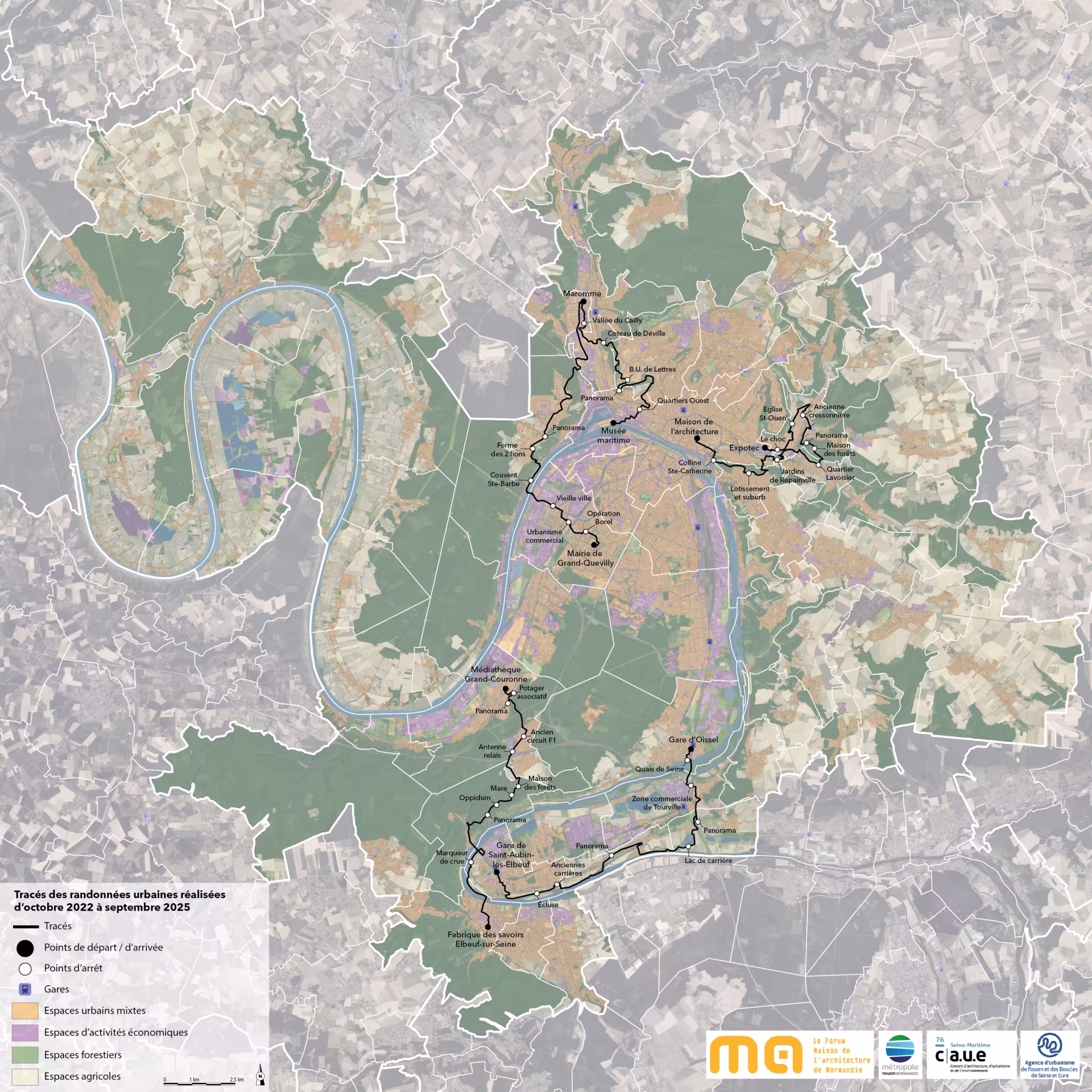 Carte des randonnées métropolitaines 1 à 5