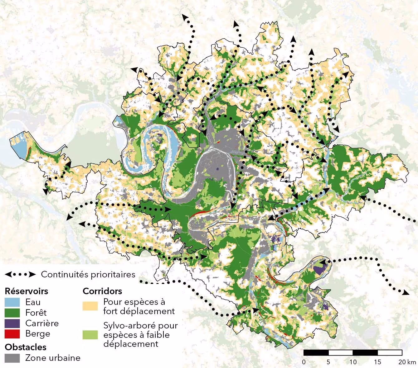 Carte des continuités écologiques à renforcer dans le cadre de la Trame Verte et Bleue (TVB)