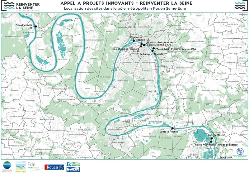 Réinventer la Seine - Localisation des sites du pôle métropolitain Rouen Seine Eure