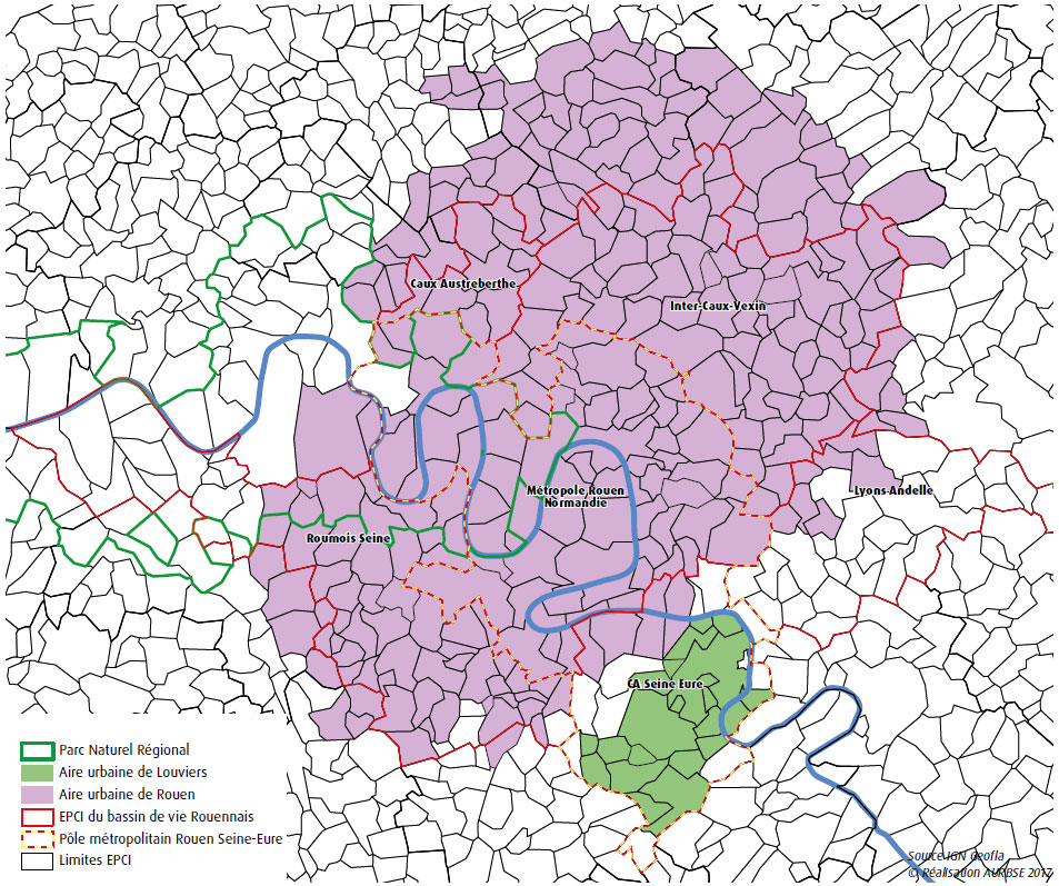 Bassin de vie, aires urbaines et pôle métropolitain Rouen Seine-Eure. AURBSE 2018